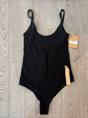 NWT Reformation Jeans Black Ribbed One-Piece Bodysuit